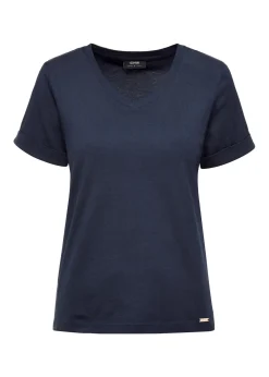Granatowy t-shirt damski w serek