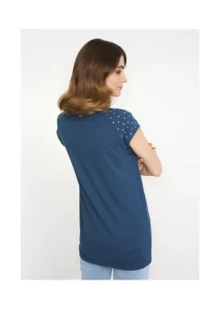 Granatowy T-shirt damski z aplikacją