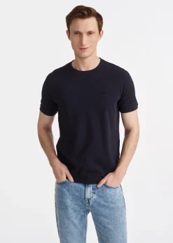 Granatowy T-shirt męski z bawełny