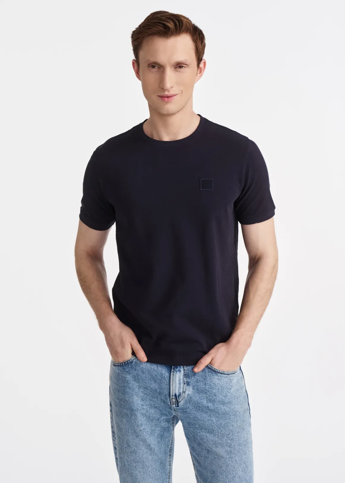 Granatowy T-shirt męski z bawełny