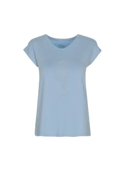 Jasnoniebieski T-shirt damski z aplikacją