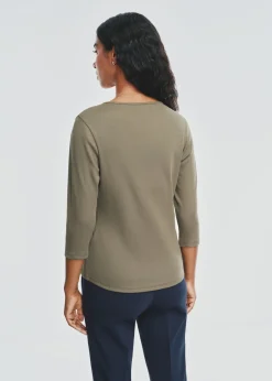 Khaki bluzka V dekolt damska