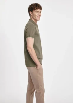 Khaki koszulka polo męska z bawełny