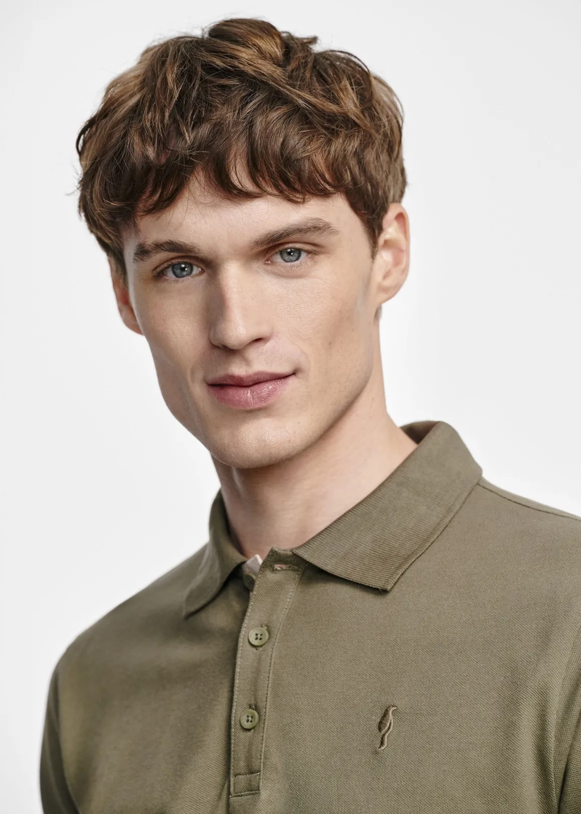Khaki koszulka polo męska z bawełny
