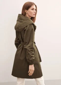 Khaki płaszcz damski z kapturem