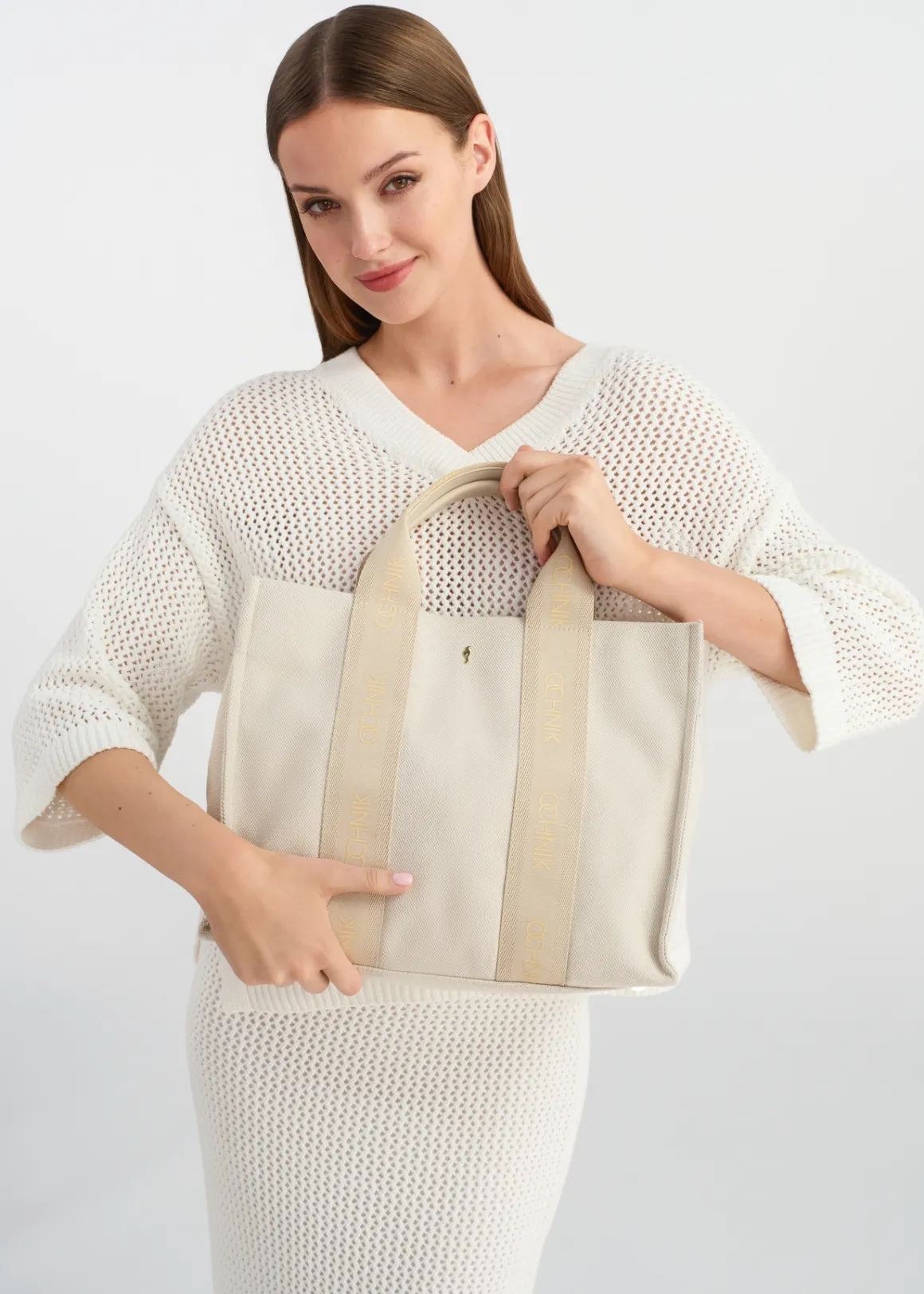 Kremowa damska torebka typu tote bag