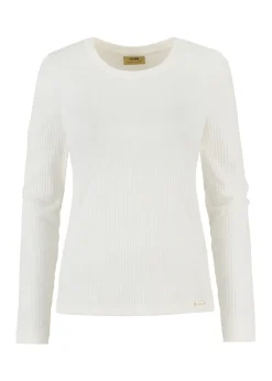 Kremowa prążkowana bluzka longsleeve damska