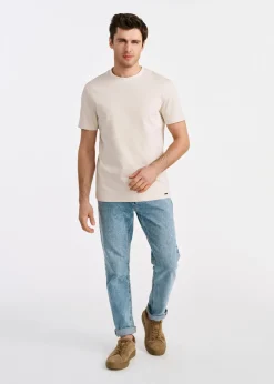 Kremowy T-shirt męski z bawełny