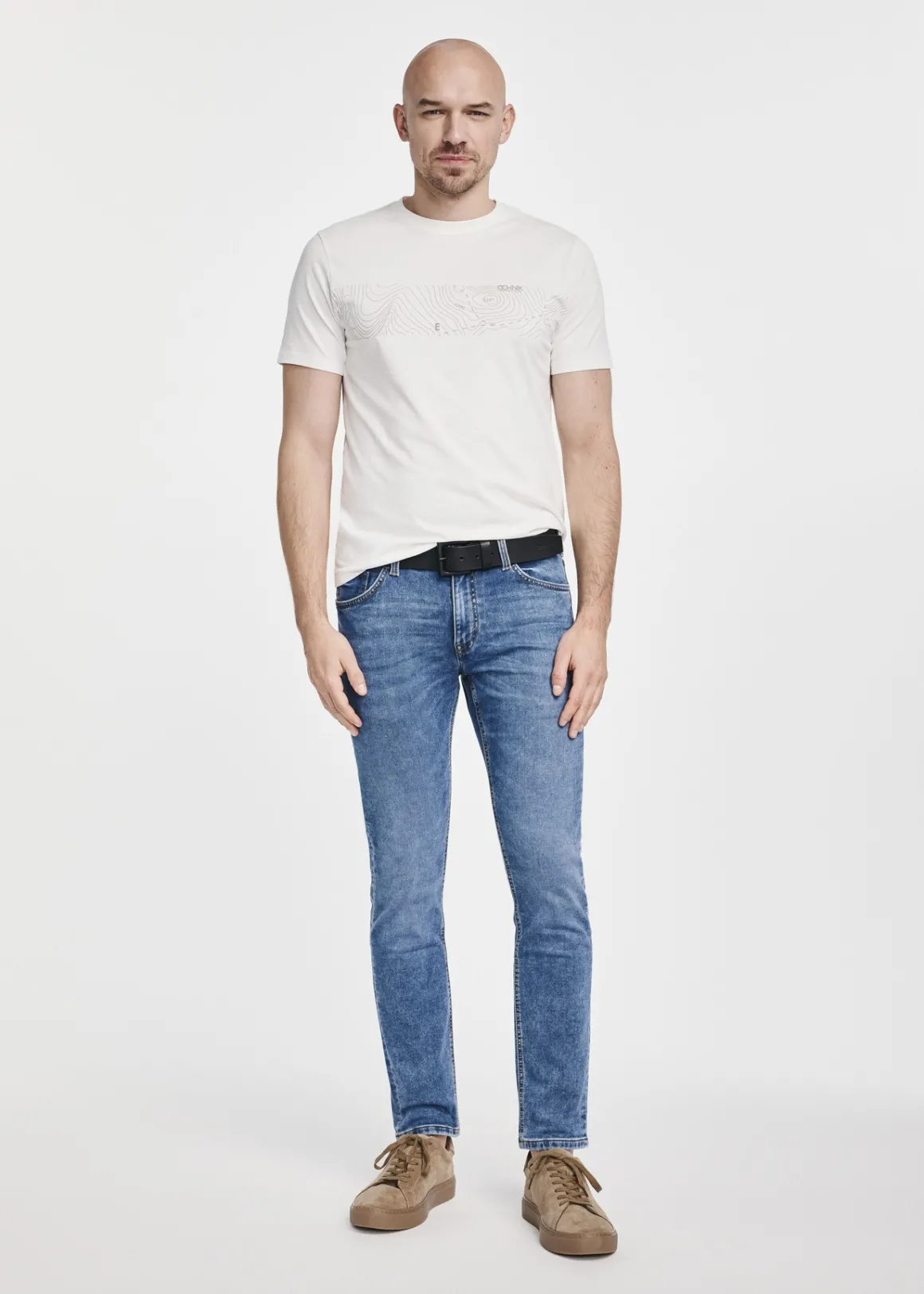 Kremowy t-shirt męski z nadrukiem