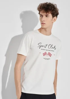 Kremowy T-shirt męski z printem