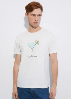 Kremowy T-shirt męski z printem