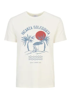 Kremowy T-shirt męski z printem