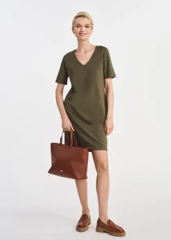 Krótka bawełniana sukienka w kolorze khaki