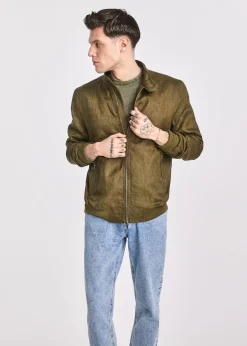 Lniana kurtka męska w kolorze khaki