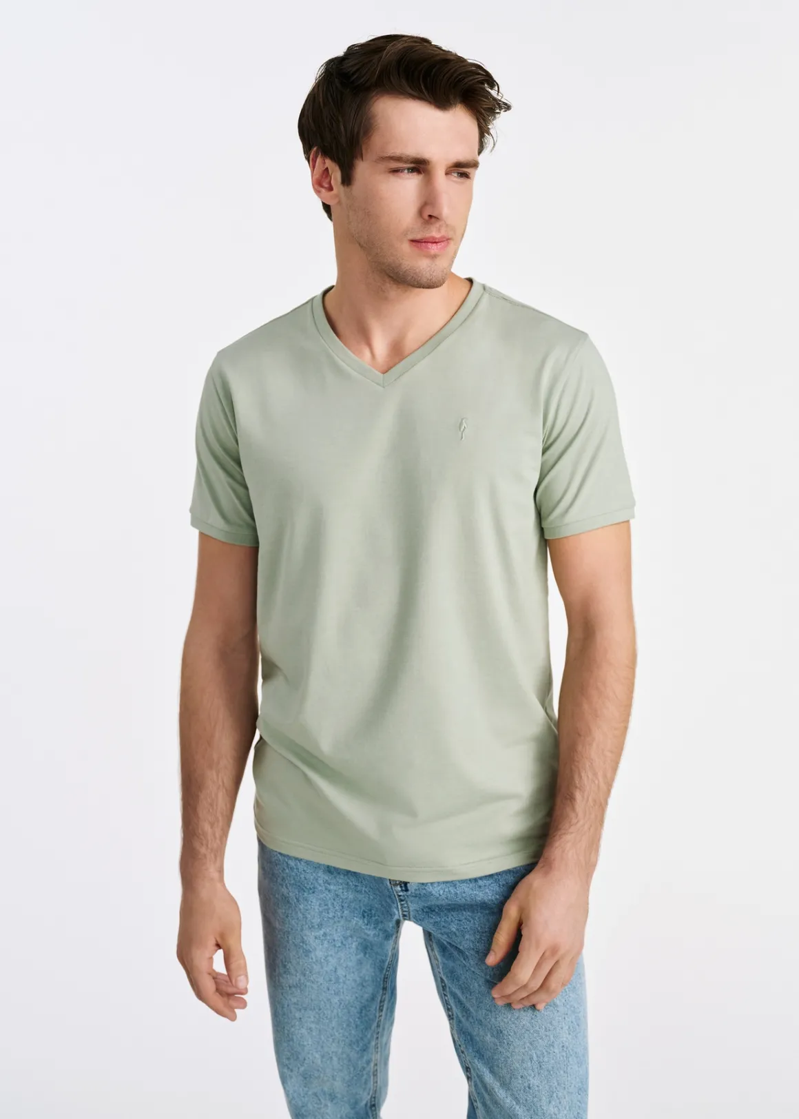 Miętowy basic T-shirt męski z logo