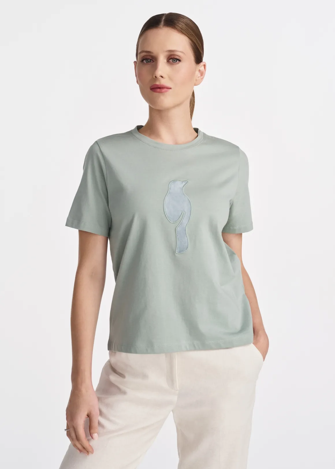 Miętowy T-shirt damski z logo