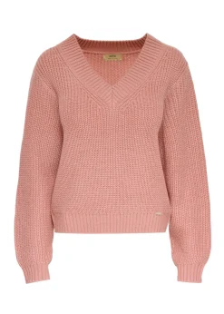 Różowy sweter dekolt V damski