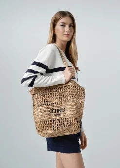 Słomkowa beżowa torebka shopper damska