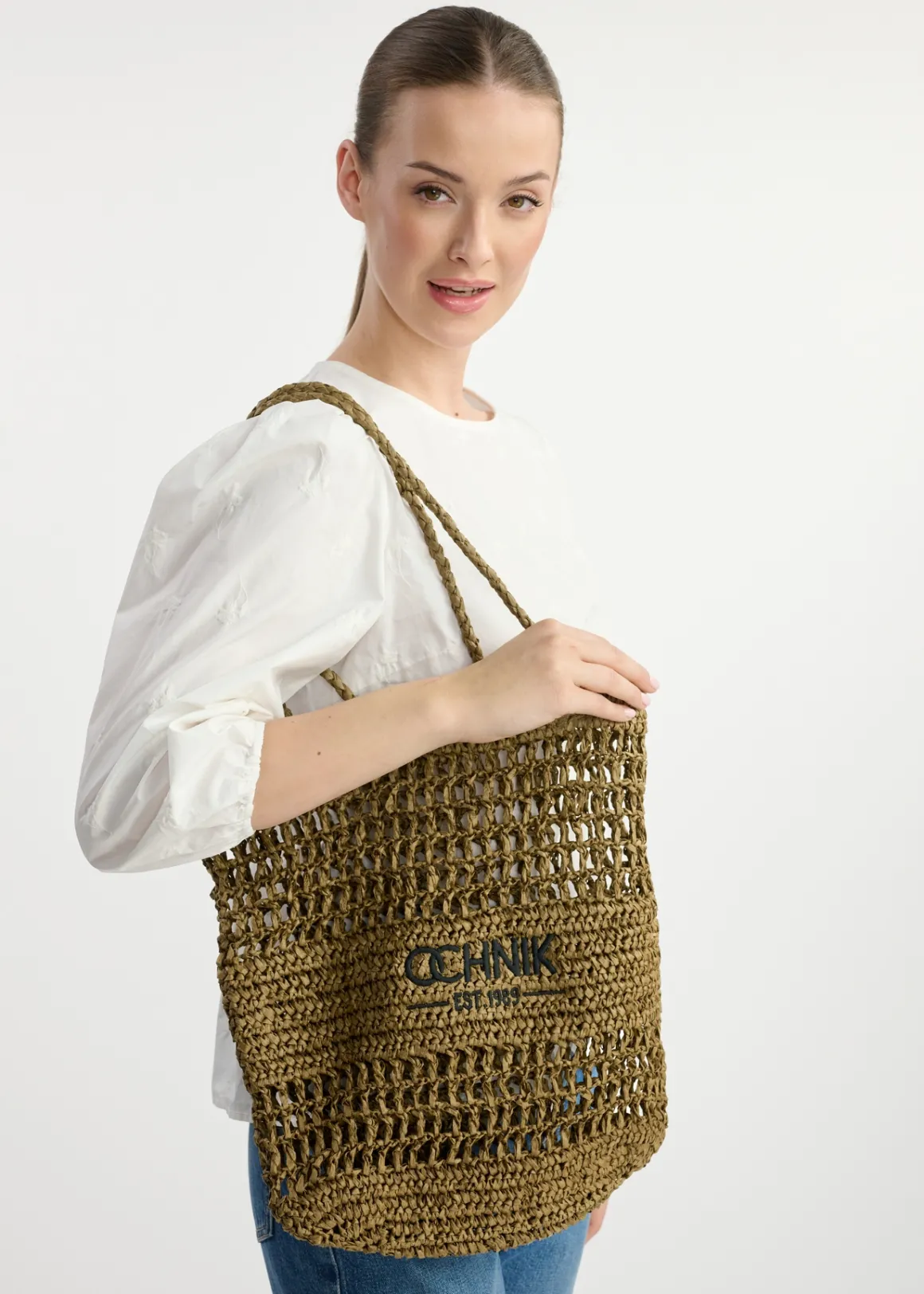 Słomkowa khaki torebka shopper damska