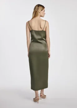 Sukienka khaki z satynowego materiału