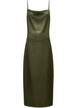 Sukienka khaki z satynowego materiału