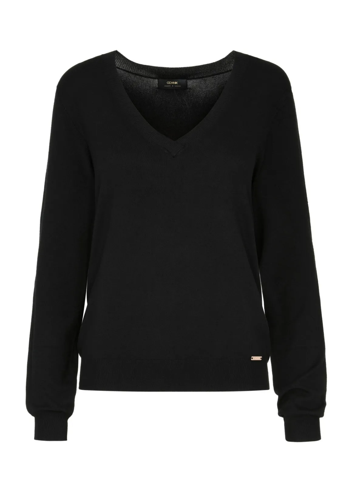 Sweter damski z dekoltem V-neck w kolorze czarnym