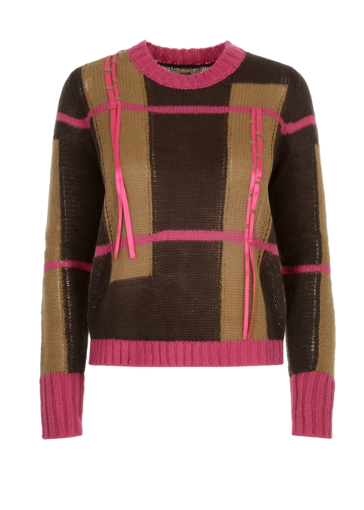 Sweter damski z ozdobnymi tasiemkami