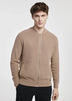 Sweter męski na suwak w kolorze camelowym