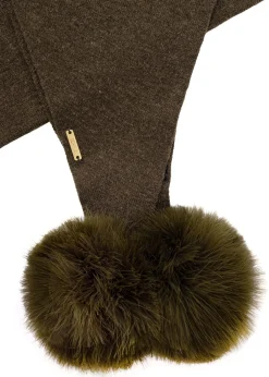 Szalik damski z pomponami w kolorze khaki