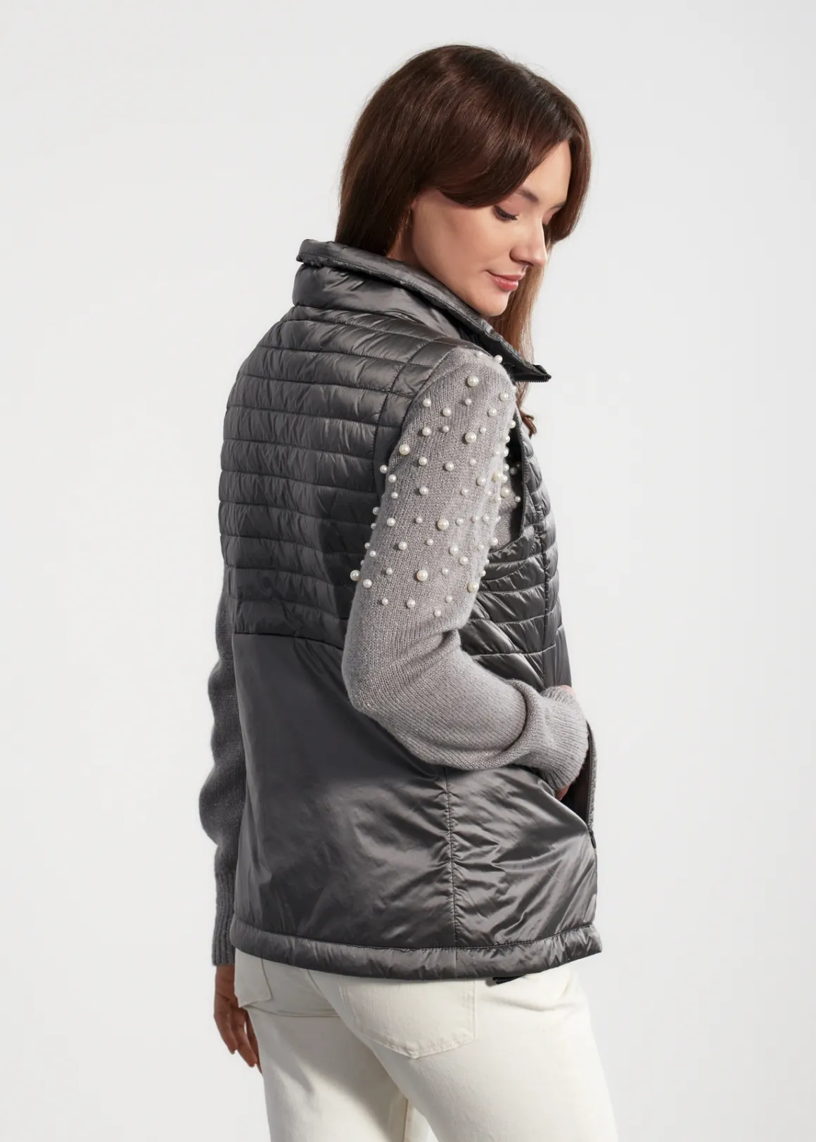 Szara kamizelka damska z troczkami