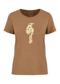 T-shirt damski w kolorze camel z wilgą