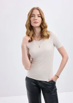 T-shirt jasnobeżowy basic damski