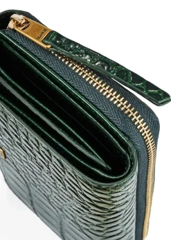 Zielony skórzany portfel damski croco